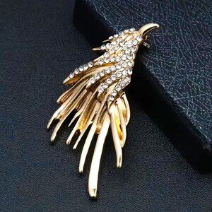 Eagle Brooch Rhinestone Pin Bird USA Magestic Sparkle Stylish Glam Crystal Gold